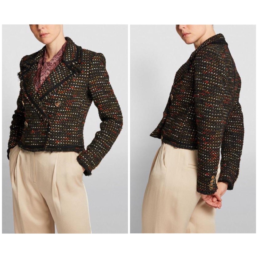 $695 Veronica Beard Nalani Tweed Wool Metallic Plaid Fitted Jacket Blazer Size 4